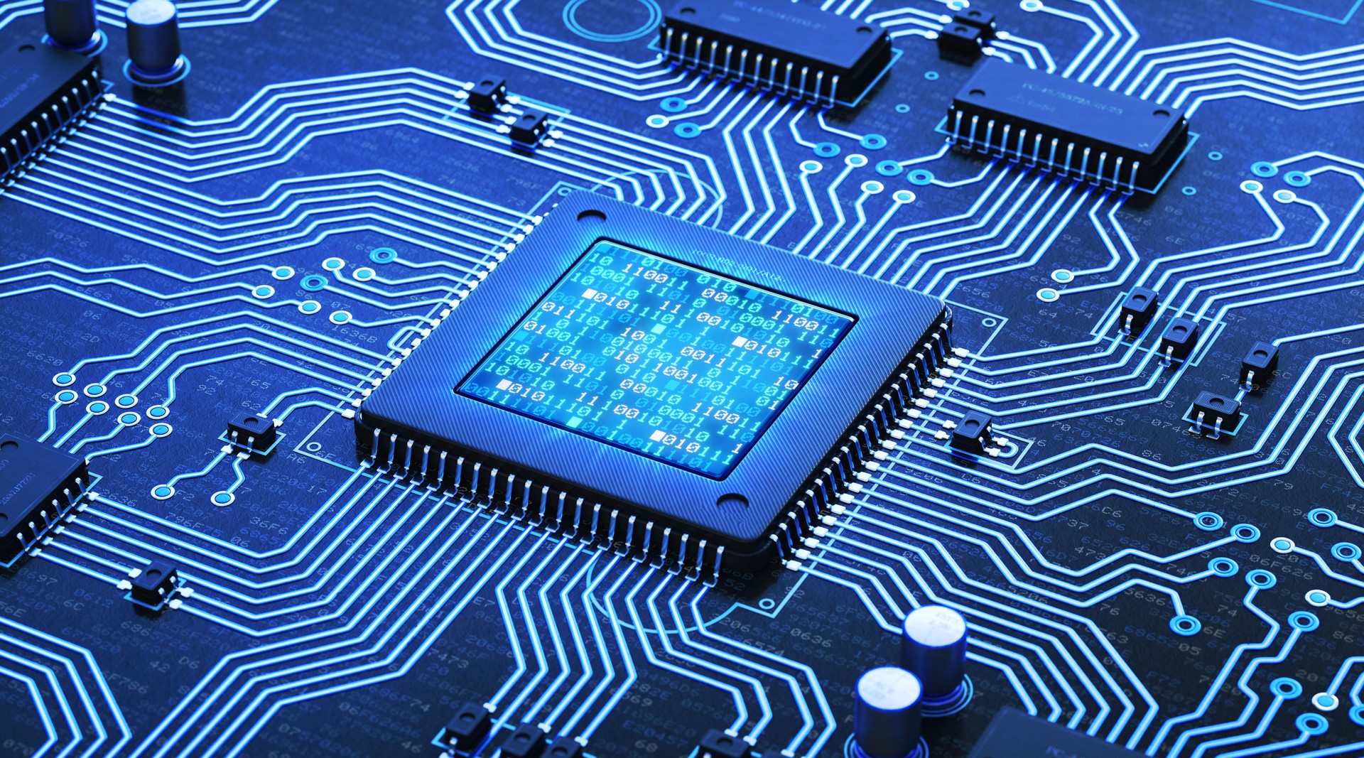Blue Circuit With Binary Numbers